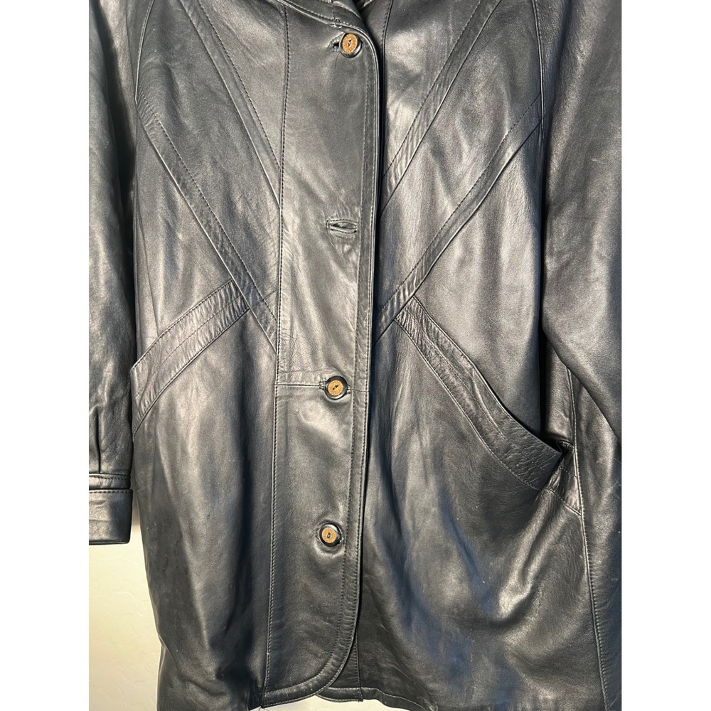 Vintage Gerome Barcelona Black Lambskin Leather Paisley Lined Jacket 80s Chevron - Picture 4 of 14